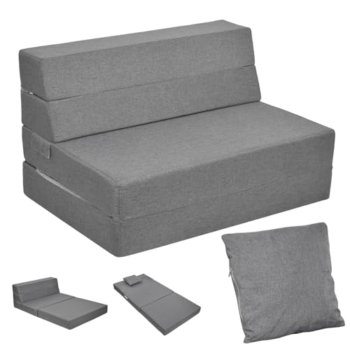Sofá cama colchón plegable 100 x 200 cm para 2 personas, cama nido plegable con espuma de alta densidad y almohada, funda lavable, cómodo sofá de invitados para salón, habitación de invitados y