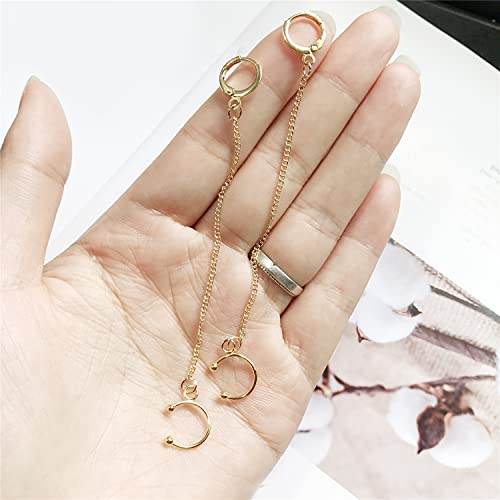 Andpai Chic Minimalist Punk Silver Gold Hypoallergenic Dangle Drop Earrings With Round Huggie Hoop Ear Cuff Chain Earrings For Women Girls (Gold) #TOP2