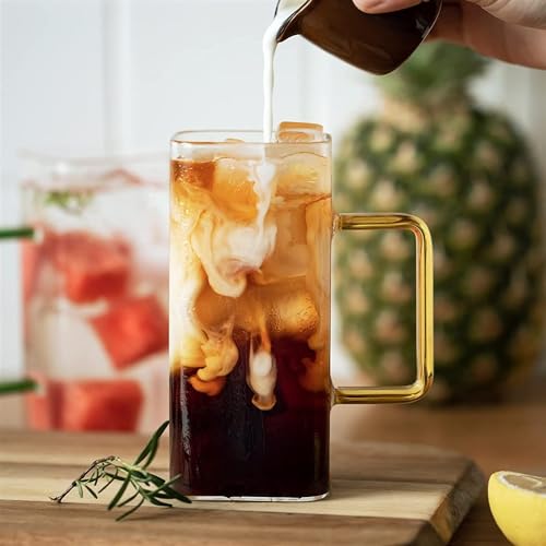 Image of Kamvy Glass Coffee Mugs with Colored Handle Set of 2, Clear 350ml Drinking Glasses Iced Tea Cups for Coffee, Milk, Tea, Juice, Beer or Hot Beverages (Multi Colored Handle Mug - 2)