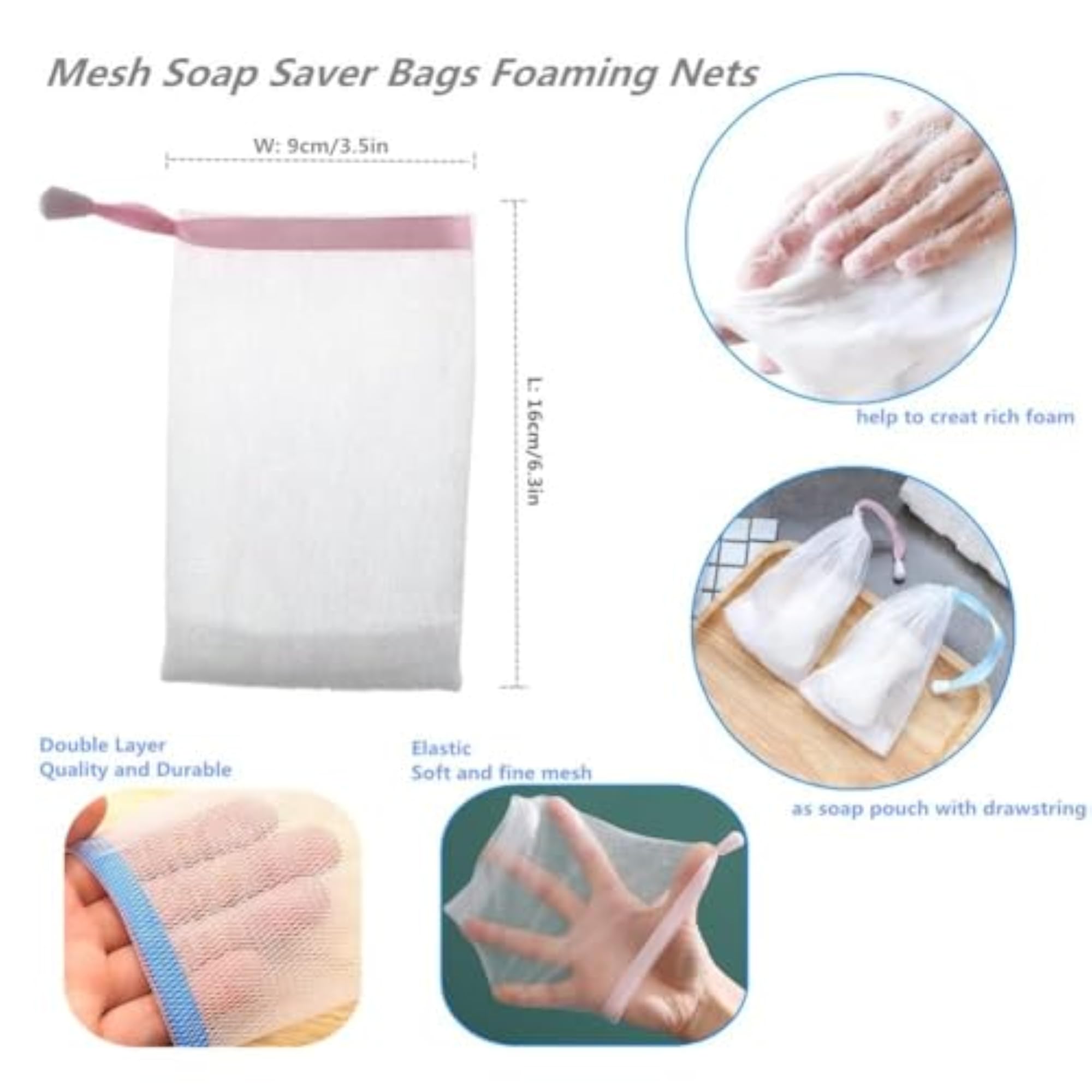 10 Pcs Exfoliating Mesh Saver Pouch Bags with Drawstring