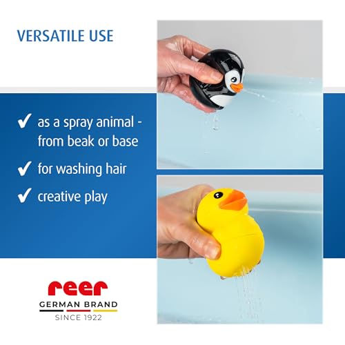 reer MyHappyBath Toys Badetiere Ente & Pinguin | Badespielzeug für Babys und Kinder ab 6 Monaten | Spritztiere | Spaßiges Badewannenspielzeug