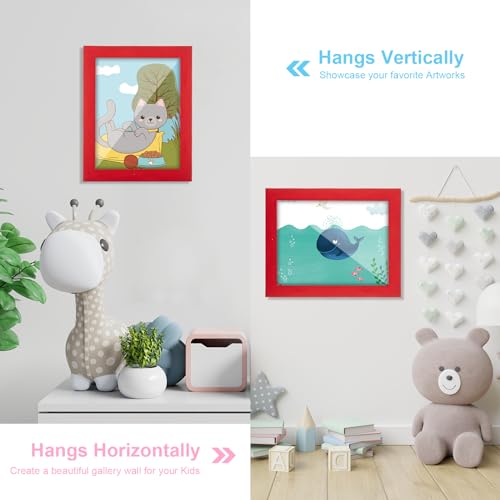 Image of [2-Pack] Kids Art Frames, 8.5x11 Front Opening Kids Artwork Frames Changeable, Red Artwork Display Storage Frame for Wall, Holds 50 Pcs, for 3D Picture, Crafts, Children Drawing, Hanging Art,