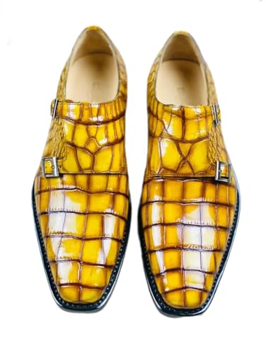 Authentic Crocodile Belly Skin Square Toe Men's Gold Color Dress Shoes Genuine Alligator Leather Buckle Strap Male Party Oxfords