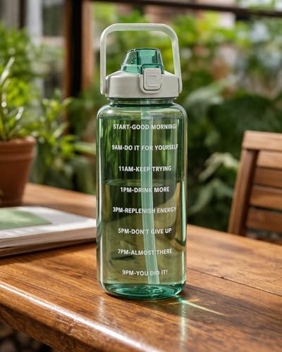 Image of Motivational Water Bottle 2 Litre with Time Marker | Leak Proof BPA Free Gym Bottle | Sports Drinking Bottle with Straw & Handle for Office, Gym, School (green)