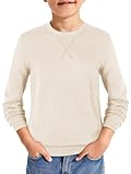 Haloumoning Boys Sweater Kids Casual Crewneck Long Sleeve Pullover Tops Fall Fashion Clothes 5-14 Years Beige