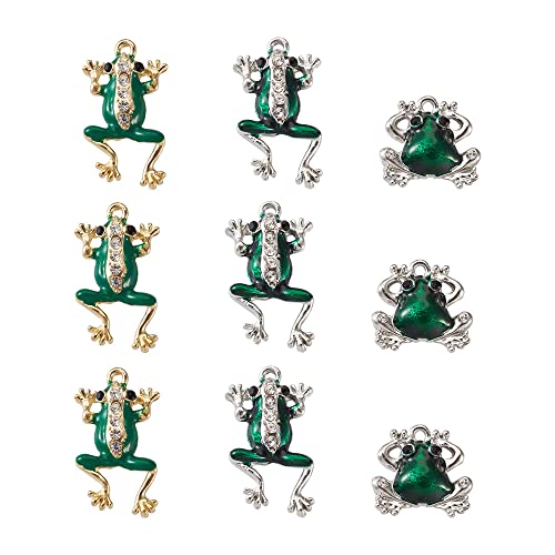 Kissitty 18Pcs/Box Enamel Frog Charms Rhinestone Green Frog Pendants 3 Styles Metal Animal Charms 22-34X19-22Mm For Necklaces Bracelets Earrings Jewelry Making With Hole 2-2.5Mm #TOP19