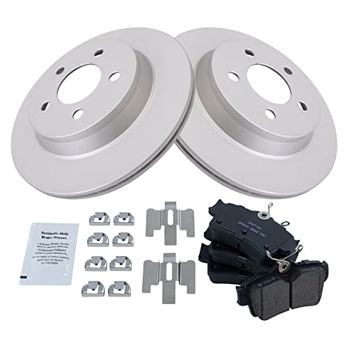 Image of TRQ Rear Brake Pad and Rotor Set Ceramic G Coated Vented Rotors Compatible with 1994-2004 Ford Mustang