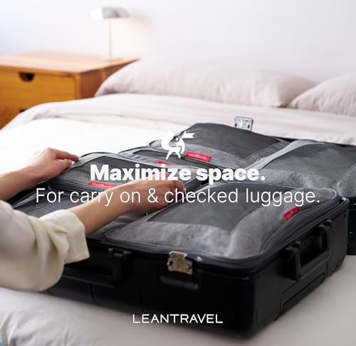 Image of LeanTravel Compression Packing Cubes Luggage Organizers for Travel with Double Zipper - Set of 6 - Color Grey