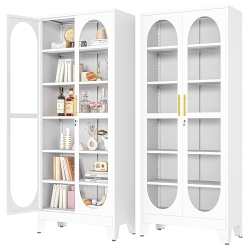 75 White Locking Glass Display Cabinet with Shelves