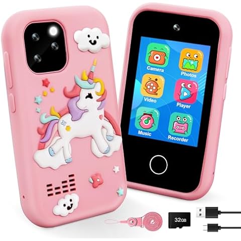GKTZ Kids Smart Phone Toys - Dual Camera Cell Phone for Kids, Unicorn Toys for Girls Age 4-6, Toddler Play Phone for 3 4 6 7 8 Years Old Girl Birthday Gifts Ideas Cover