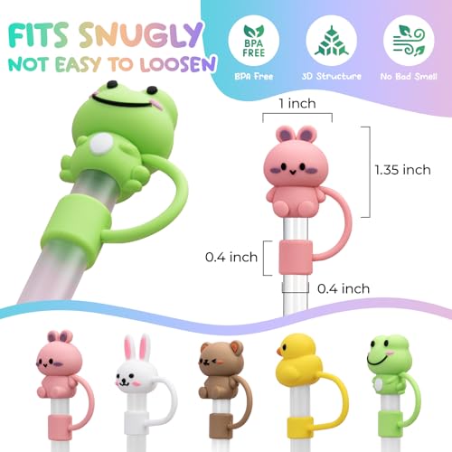 10mm Straw Toppers, Straw Cover Cap for Stanley 40&30 oz Tumbler, 5Pcs Reusable Straw Covers for Stanley Cup Accessories, Cute Animals