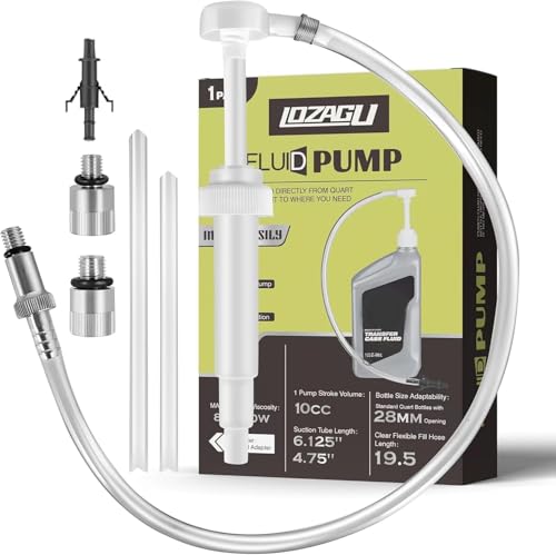 LOZAGU Lower Unit Gear Oil Pump for Standard Quart Bottles - 10cc Per Pump Stroke Transmission Fluid Pump Includes 3/8 inch Metal Swivel 8mm and 10mm 3rd Hand Adapter