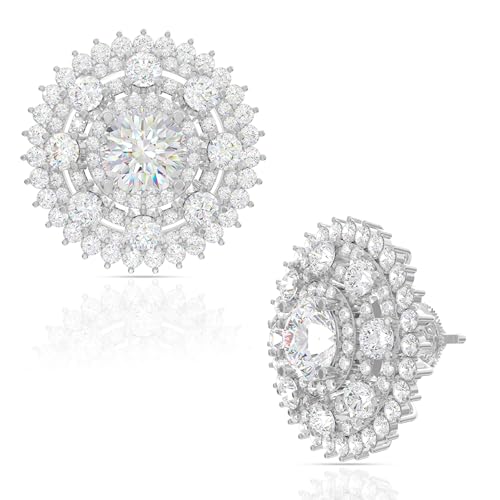 Image of 925 Sterling Silver Stud Earrings for Women | Cubic Zirconia Solitaire Ear Studs | Lightweight Hypoallergenic Anti-Tarnish Daily Wear Jewellery | Gift for Girls, Wife, Girlfriend, Mother, Sister | Birthday, Anniversary, Rakhi