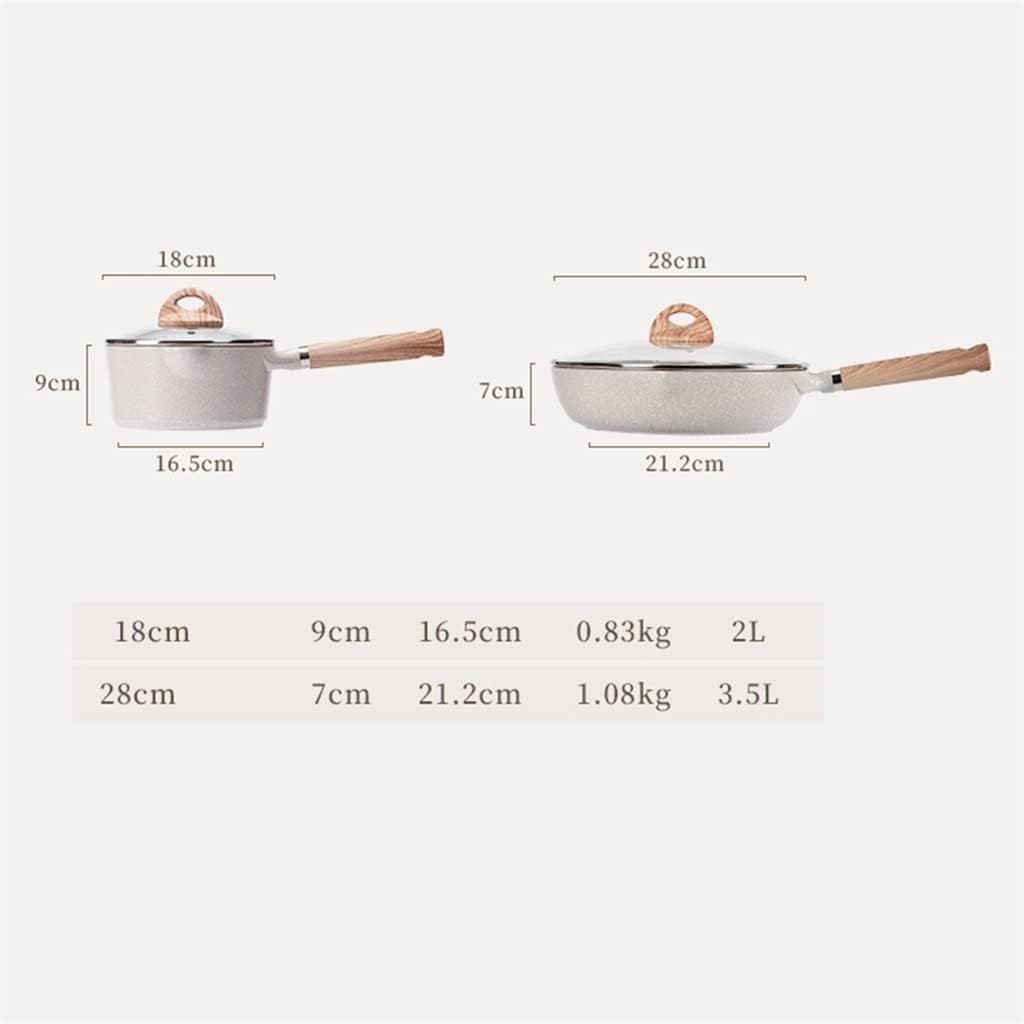Aluminum Alloy Non-Stick Cookware Set 2-Piece Set with Lid Combination Fryer Casserole Frying Pan Kitchen Cooking Pot (Color : A, Size A (A