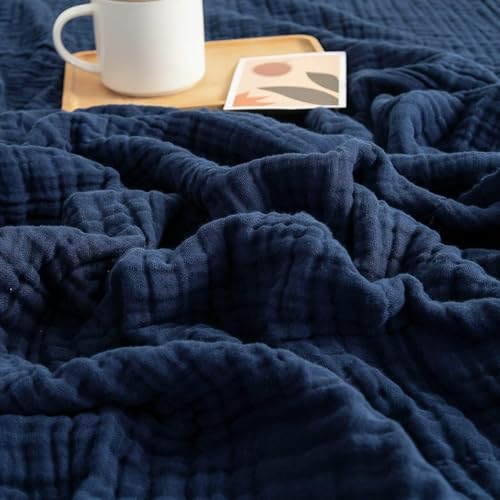 EMME Muslin Baby Blankets 100% Cotton 4-Layer Swaddle 40"x50" Lightweight Soft Breathable for Toddler, Infant, Newborn All Season Gauze Blanket, Navy Blue