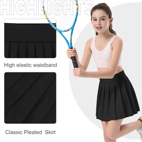 Image of Bezioner Girls Tennis Skirt A-Line Pleated Skirt with Shorts Pocket Uniform Skort for Golf Athletic Cheerleading
