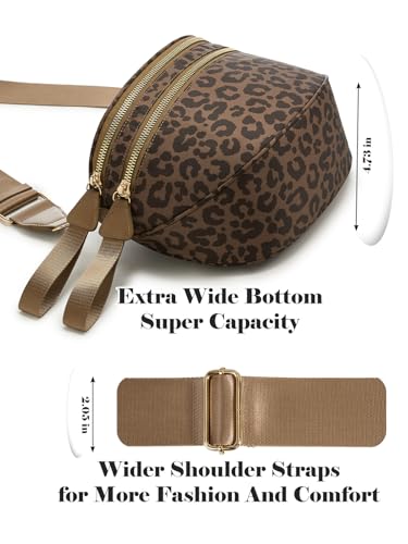 Image of Pure Colour Crossbody Bag Bum Bag for Women,Spacious Purse Fanny Packs Belt Bag,Oversized Bum Bag (Brown Coffee Leopard Print Bum Bag)