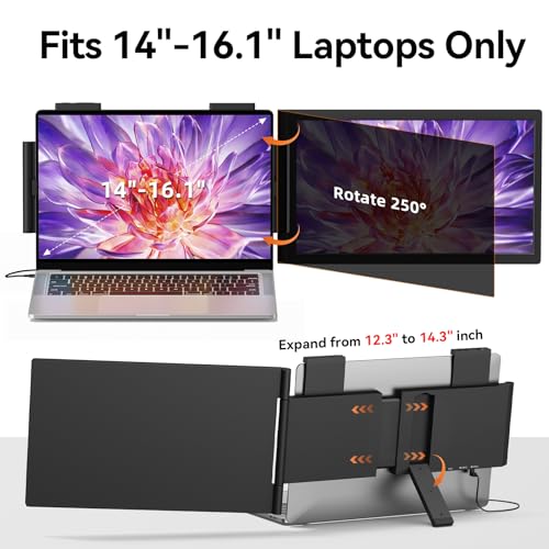 Image of MAGICRAVEN Laptop Screen Extender, 14 inch 1080P Portable Monitor, Type-C HDMI Plug and Play for 13.3 inch - 16.1 inch Laptops, 270 Rotation Attachment Display for Windows /MacOS /Chrome Laptop Phone