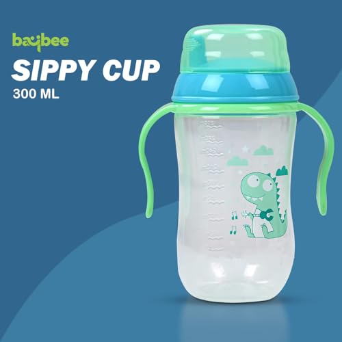 Image of BAYBEE 300ML Baby Sipper Cup for Kids -BPA-Free, Leakproof, Spill-Proof Feeding Bottle with Soft Silicone Handle|Toddler Sippy Cup, Training Bottle for Babies, Infants, Boys & Girls (Green,6M-3Y)