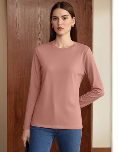 Image of JUNEBERRY Pure Cotton Round Neck Regular Fit Core Fashion Solid Full Sleeve T-Shirt for Women & Girls (Colors: Black, Cork, Green, Navy, Swanwhite & White)