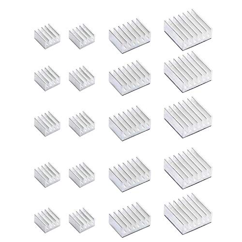 Smalloo 20 PCS Aluminum Heatsinks Kit with Thermal Conductive Adhesive Tape for Raspberry
