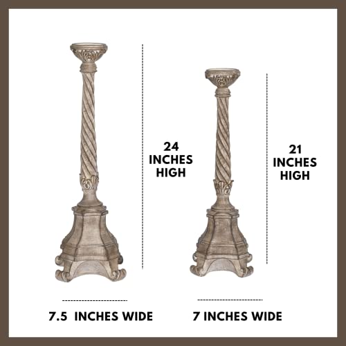 Touch Of Class Andreana Floor Candleholders Taupe Set Of Two - Pair Tall Candle Sticks - Pedestal Base - Resin - Pillar Holders For Bedroom, Living Room, Dining Room, Hearth - Large, Small Size #TOP1