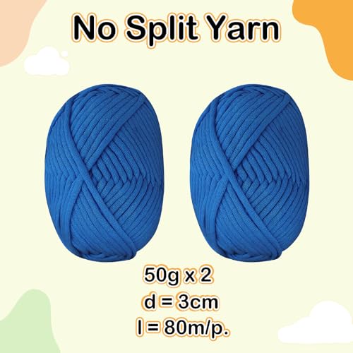 Renyiz Chunky Cotton Blend Yarn for Crochet, 2x50g, 5mm, Beginner Amigurumi Yarn, Easy Starter Kit, Blue
