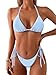ZAFUL Textured Halter Bikini for Women 2 Piece Triangle Bikini Sets Sexy High Cut Bathing Suit Side Tie Swimsuits Blue Stripe S