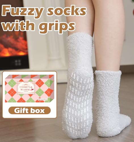 Bevigorio Non Slip Slipper Socks for Women Hospital Fuzzy Socks with Grips Cozy Grippy Winter Warm Gifts2