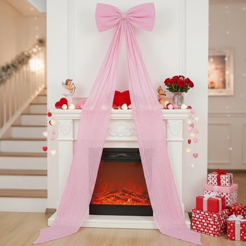 Knitgrip Big Bow Decor 118x28 Inch Velvet Sequin Bow for Wedding Wall Backdrop Extra Large Glitter Giant Tree Topper Huge Oversized Decoration for Room Front Door Party Backdrop Birthday(Pink)