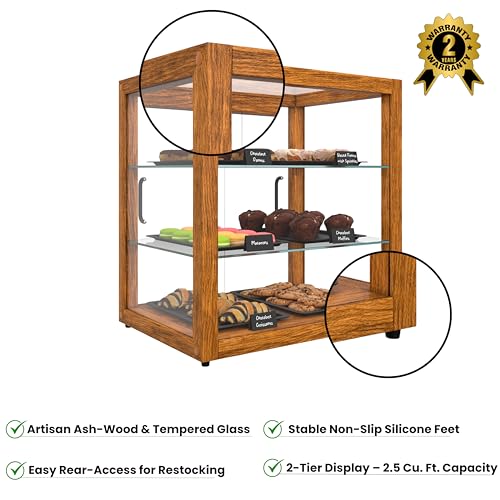 Image of KoolMore 20 in. 3-Tier Light Wood Countertop Dry Bakery Display Case, Pastry, Cake and Cookie Display with Tempered Glass