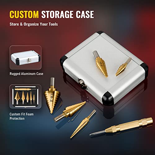 Zelcan SDB-2017-06 Hss 5Pcs Titanium Step Drill Bit Set With Automatic Center Punch For Sheet Metal thumb #6