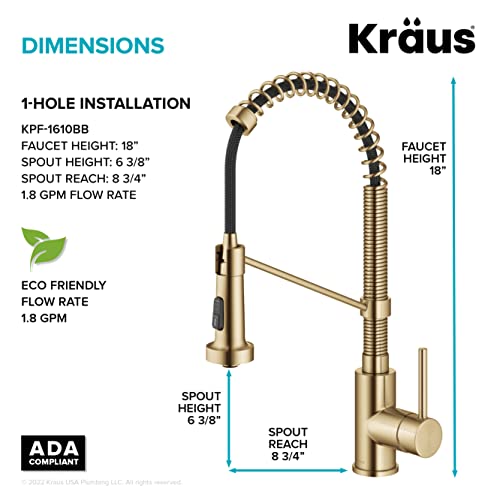 KRAUS Brushed Brass 18.75 in Pull Down Kitchen Faucet KPF-1610BB - image 3