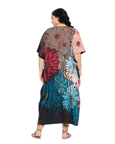 Image of Gypsie Blu Women Plus Size Kaftan Dress Beach Cover Up Maxi Dresses for Women, V-Neck Kimono Sleeve 1X-3X