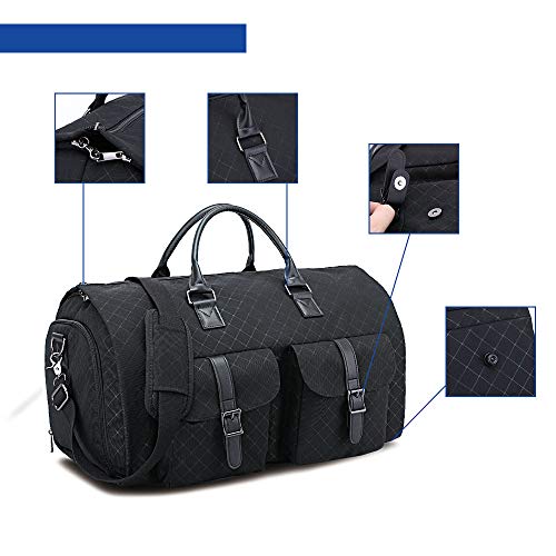 RUIMA Garment Bags 2 in 1 Convertible Travel Duffel Bags Waterproof Suit Carrier Foldable Handing Bag with Shoulder Strap Composite Oxford for Men (Black)