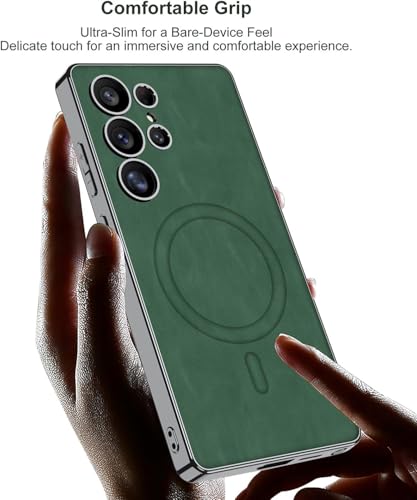 Image of TechTrendz Back Cover for Samsung Galaxy S25 Ultra 5G Leather Cover with Built-in (Compatible with MagSafe) Frosted Phone Case, Electroplated Soft Edges TPU Chrome Magnetic Cover for S25 Ultra -Grey