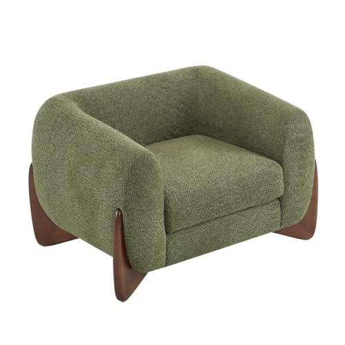 Image of Upholstered 3 Seater Sofa Three Seater Sofa with Wooden Legs for Living Room Hotels & Offices (One Seater Boucle Green)