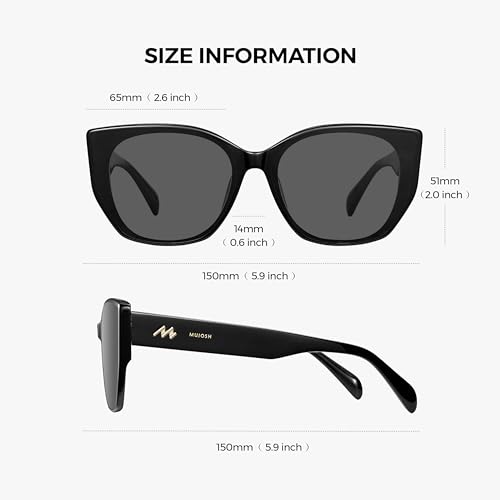 Image of Vintage Cat Eye Sunglasses Trendy Acetate ShadesUV400, Exclusive Brand of EssilorLuxottica, Obsidian Black /Pure Gray Polarized 601