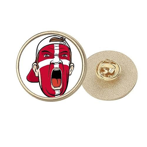 Broche drapeau du Danemark maquillage visage ronde en métal doré taille M