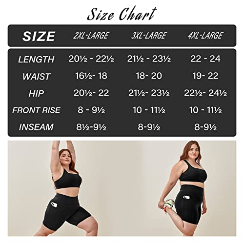 TNNZEET 2 Pack Plus Size Biker Shorts for Women - 8" Black High Waisted Tummy Control Spandex Workout Shorts (XL-4XL)