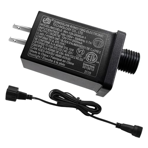 Image of 12V 2A LED Controller with Extension Cord, 24W Class 2 Power Supply Ip44 Low Voltage Transformer ,Replacement Model RH-120V2000U4-1 for Christmas String Light Inflatable Decorations (12V 2A 1PCS)