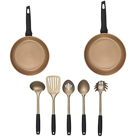 Russell Hobbs COMBO-8320 Set aus 24-/28-cm-Bratpfannen und Schaumlöffel/Saucenlöffel/Pfannenwender/Spaghettilöffel/Schöpfkelle Cover