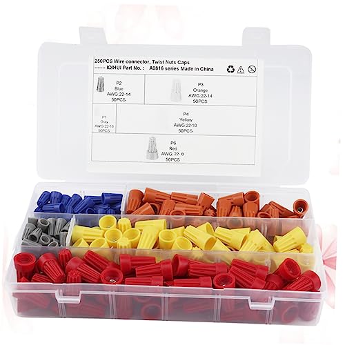 VILLFUL 250pcs Nuts Cap Electrical Wire Connector Heat Shrink Wire Connectors Suspended Ceiling Hooks Electrical Connector Heat Shrink Connectors Spring Insert Wire Connector Auto Parts