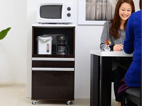 レンジ台 キッチン間仕切り収納 可動棚 スライド棚 スリム食器棚 北欧レンジラック キッチン収納 大型レンジ対応 キッチンボード食器収納キッチンラック  和モダンおしゃれレンジボード ミニタイプ 背面化粧仕上げ 収納 収納棚 ブラウン