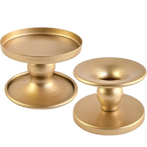 Reversible Gold Candle Holders Set of 2 for Pillar & Taper Candles