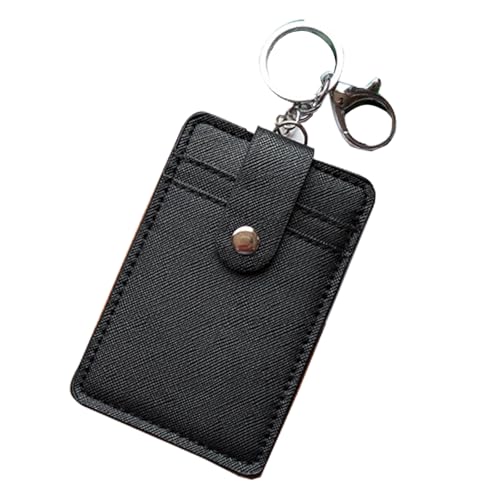 SSKHE Soft Credit Card Holder Wallet Case Minimalist Soft Leather Wallet Case with Key Ring and Key Ring Classic Black Card Holder Keyring
