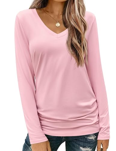 T-shirt col en V femme manches longues coupe ample et fluide pour le quotidien