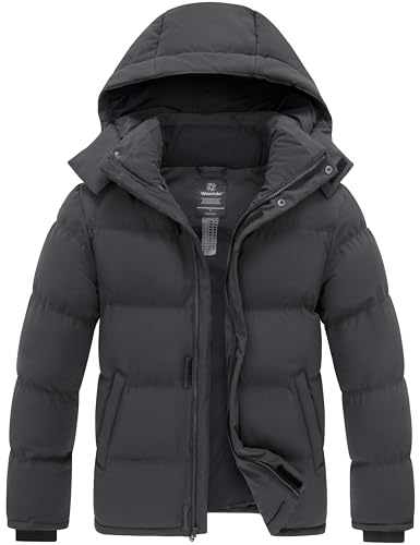 wantdo Men's Thicken Winter Coat Puffer Windproof Down Jacket with Hood Grey Large