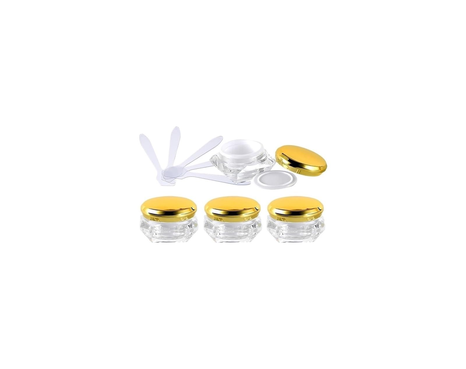 dfEDRd Plastic Cosmetic Jar, Pack of 4, Empty 10 ml Face Cream Lotion Jars Pot with Pink Lids + x Spoon(Gold,20ml)