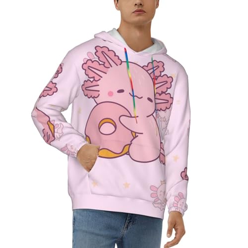 A-xolotl Kawaii Men's Hoodies, Hooded Collar Drawstring Hoodies Pullover Sweatshirts Casual Long Sleeves